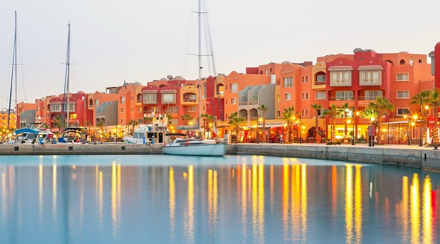 Hurghada Marina with luxury yachts and restaurants